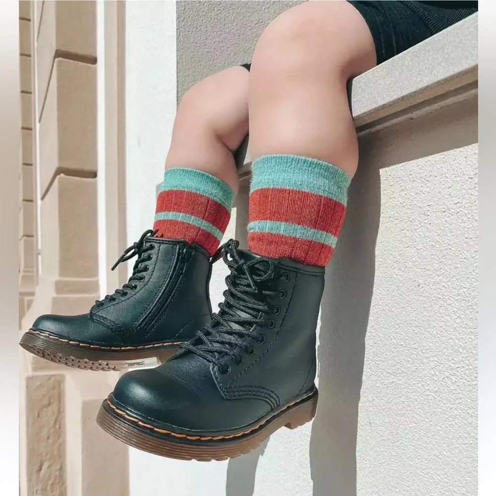 Dr Martens Toddler 1460T Softy T Black Leather Lace-Up Boots Size 7